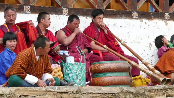 Lamas giving a send-off in Eastern Bhutan