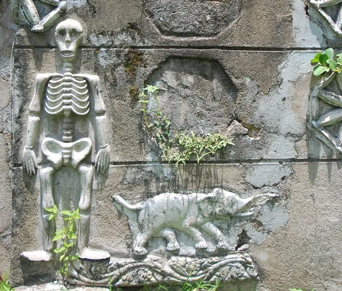 Stone Relief depicting a Human Skeleton and an Elephant