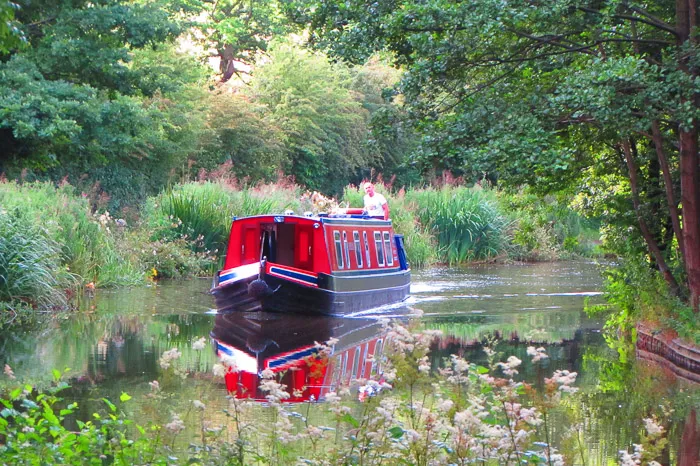 Collection of colourful canal boats