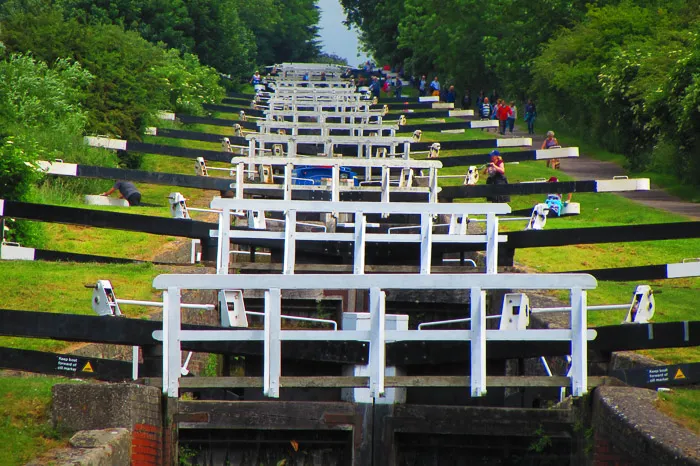 Collection of colourful canal boats