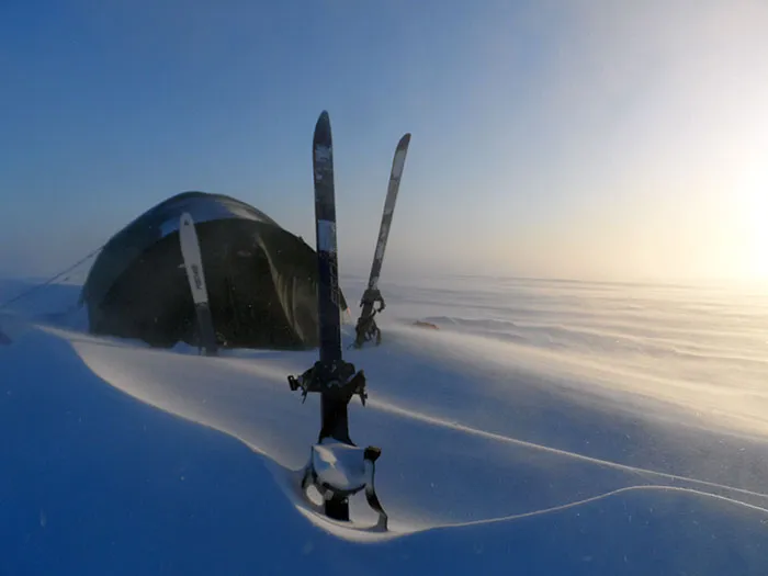 Camp in blizzard