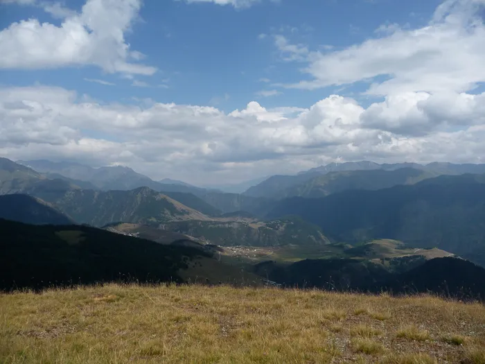 Traversing a path across an old landslip on horseback