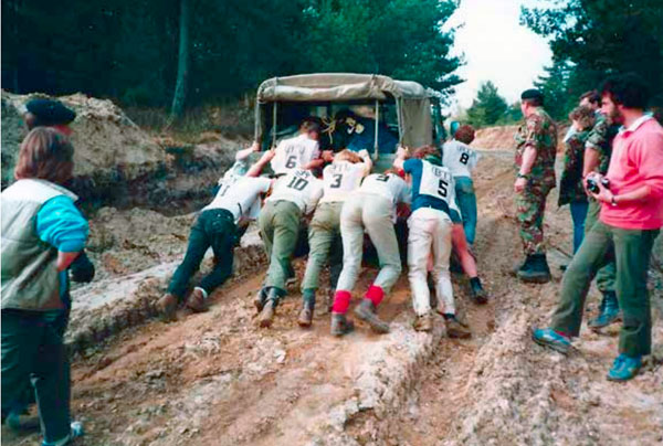 pushing a vehicle uphill
